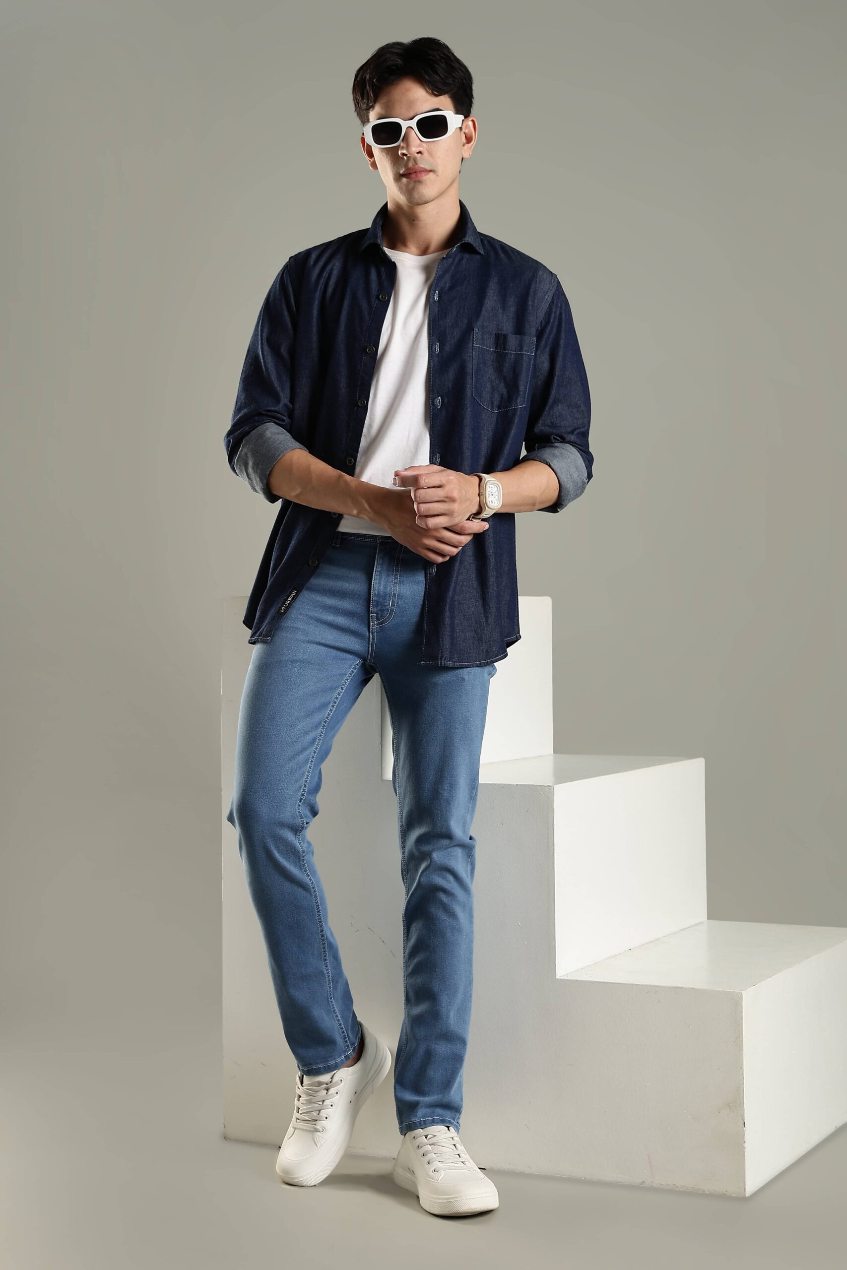 Vintage dark blue denim shirt for men