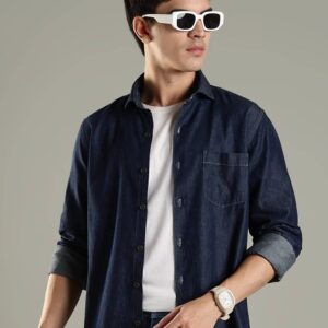 Men’s vintage dark blue denim casual shirt
