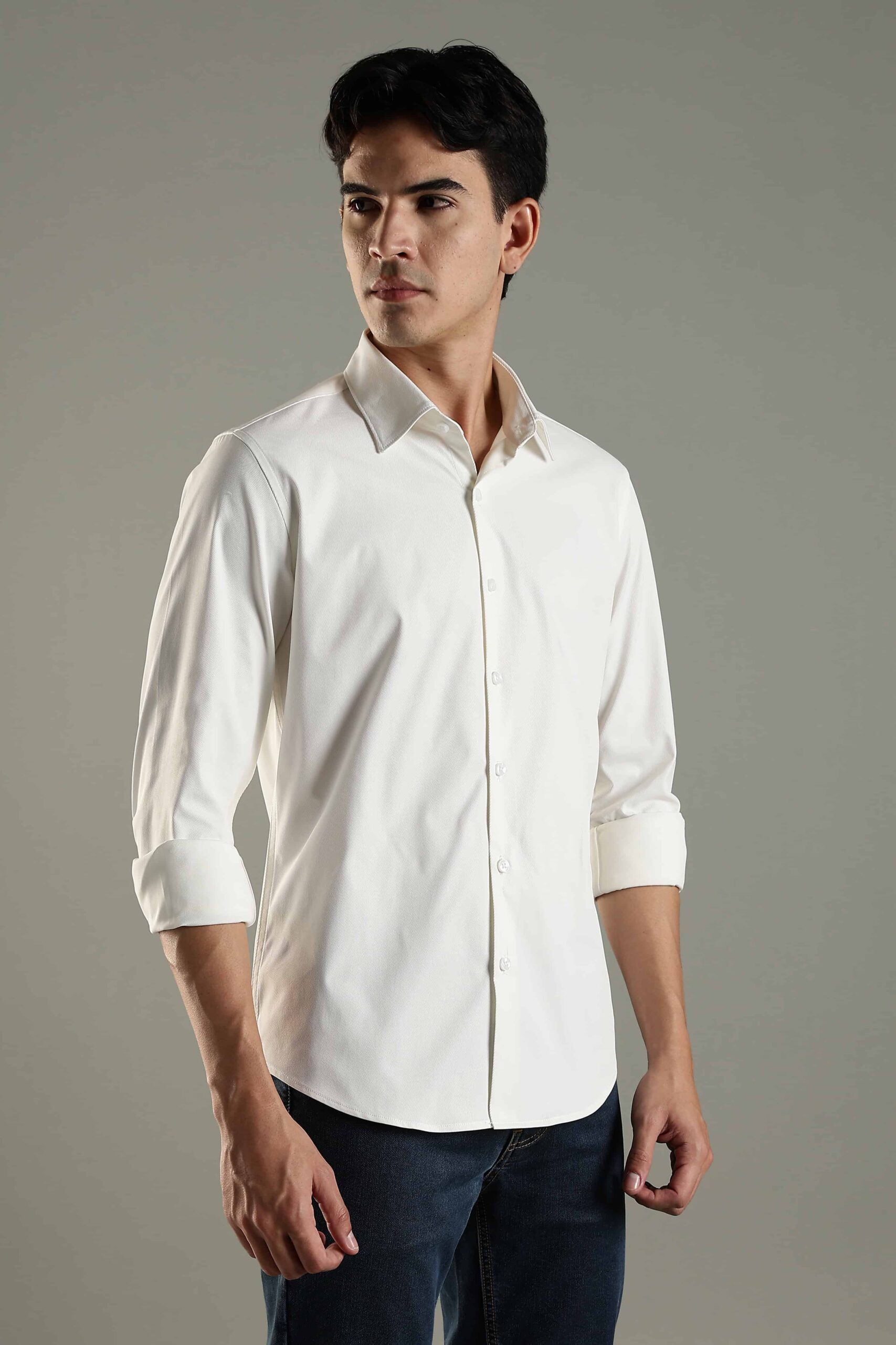 Pearl white active casual shirt full sleeve
