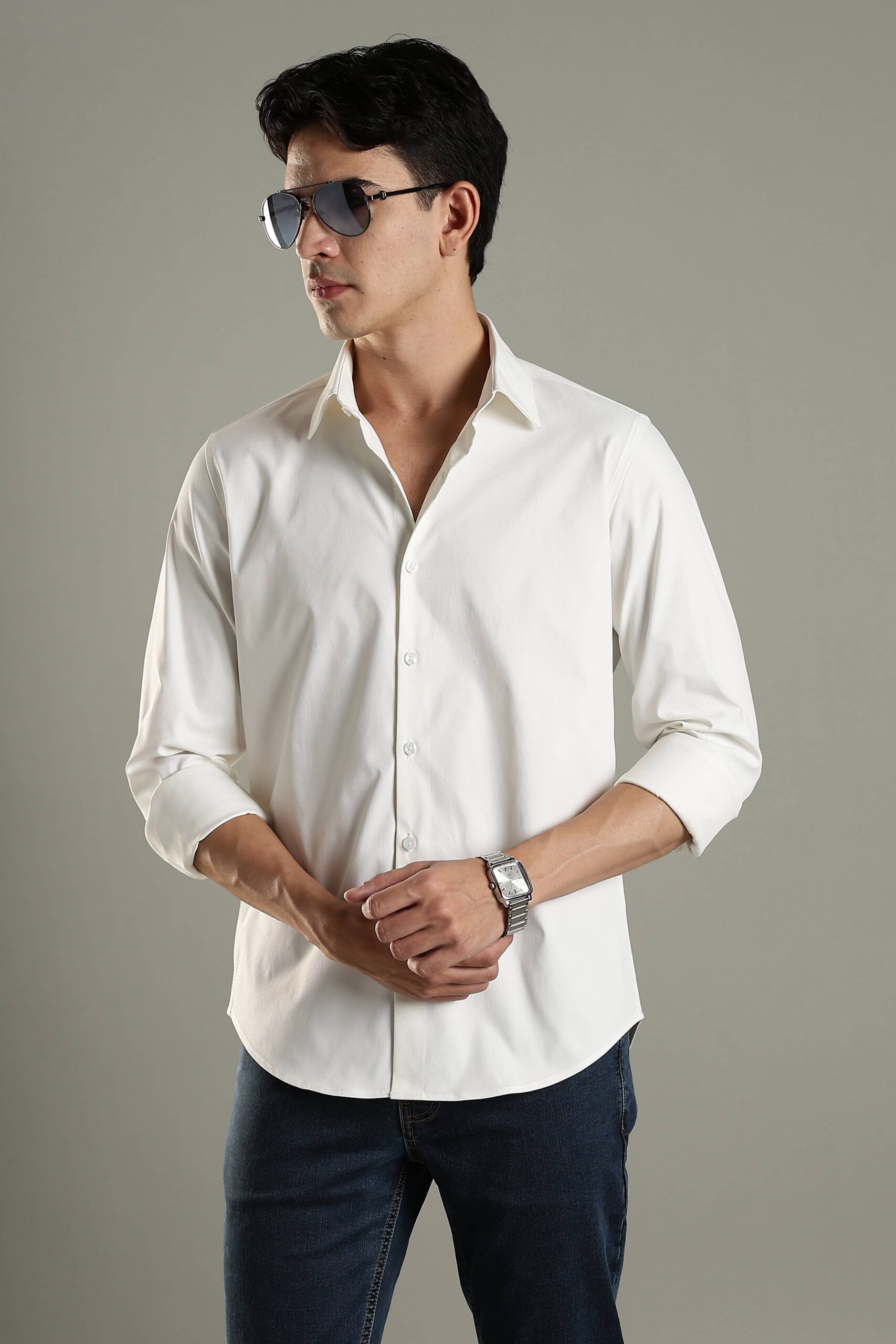 Modern pearl white casual shirt for men
