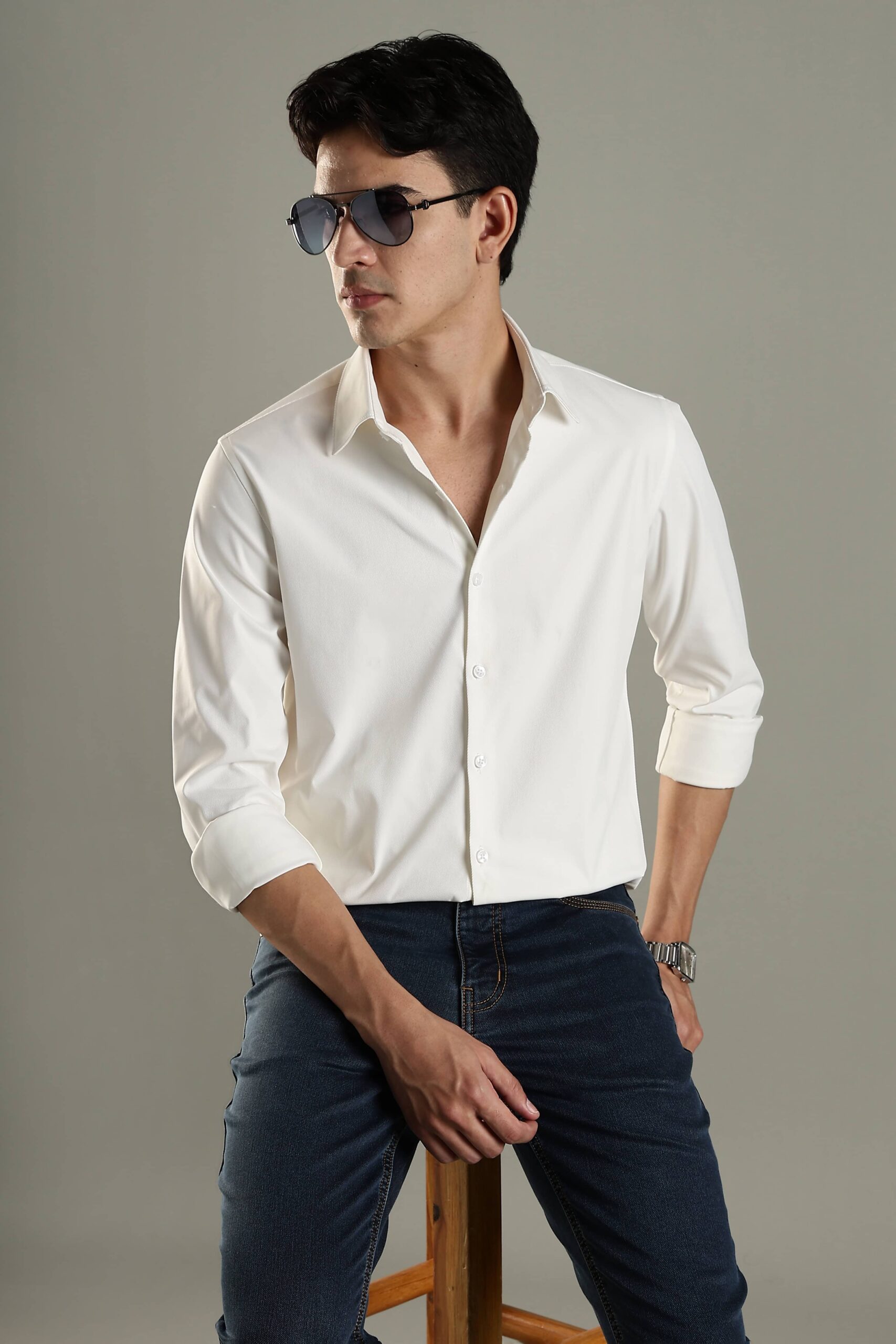 Pearl white casual shirt front view