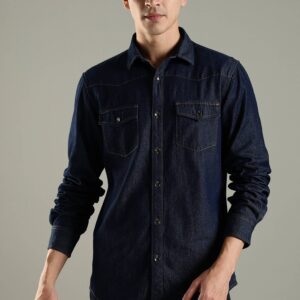 Indigo blue denim shirt full sleeve design