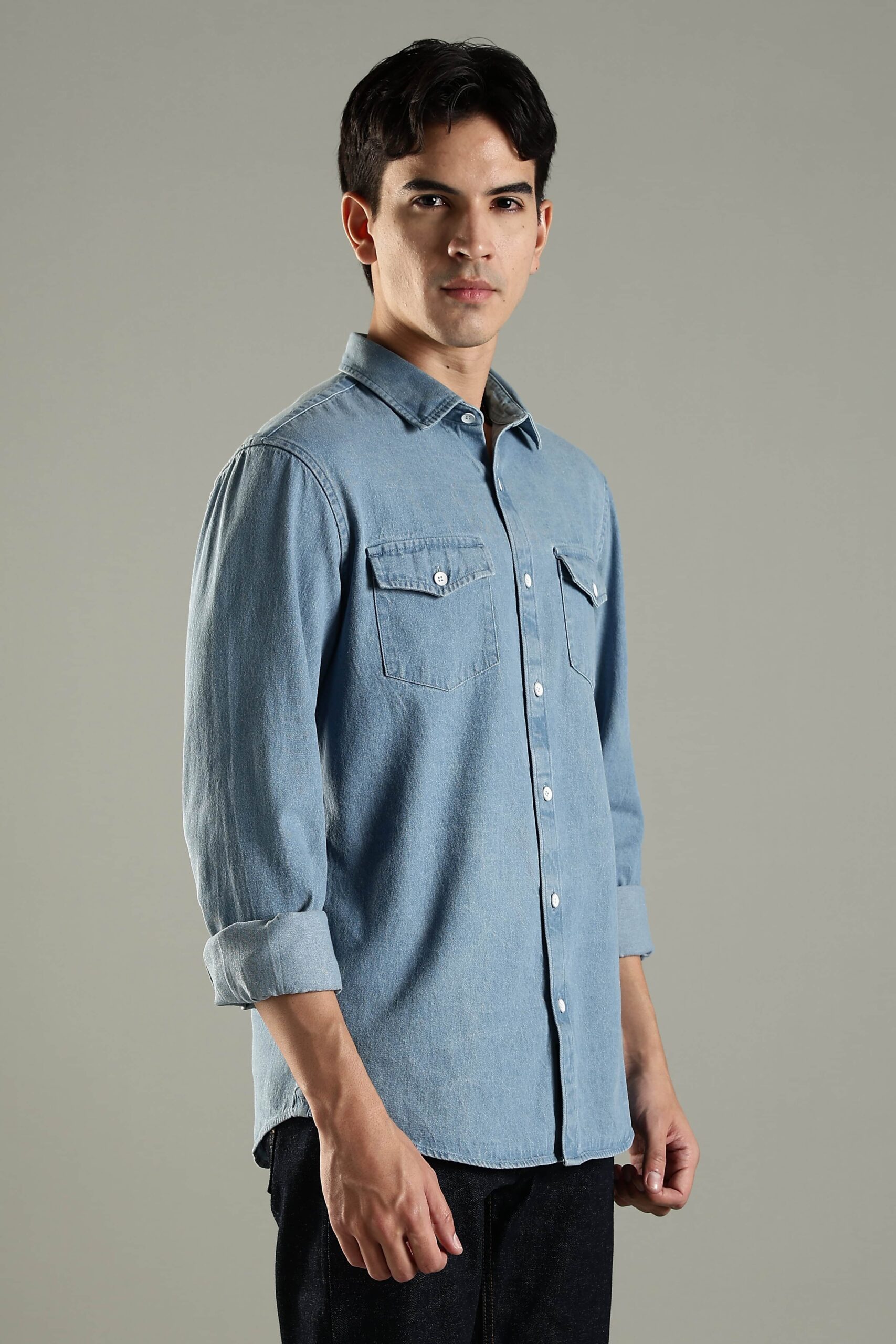 Casual vintage denim shirt ice blue shade