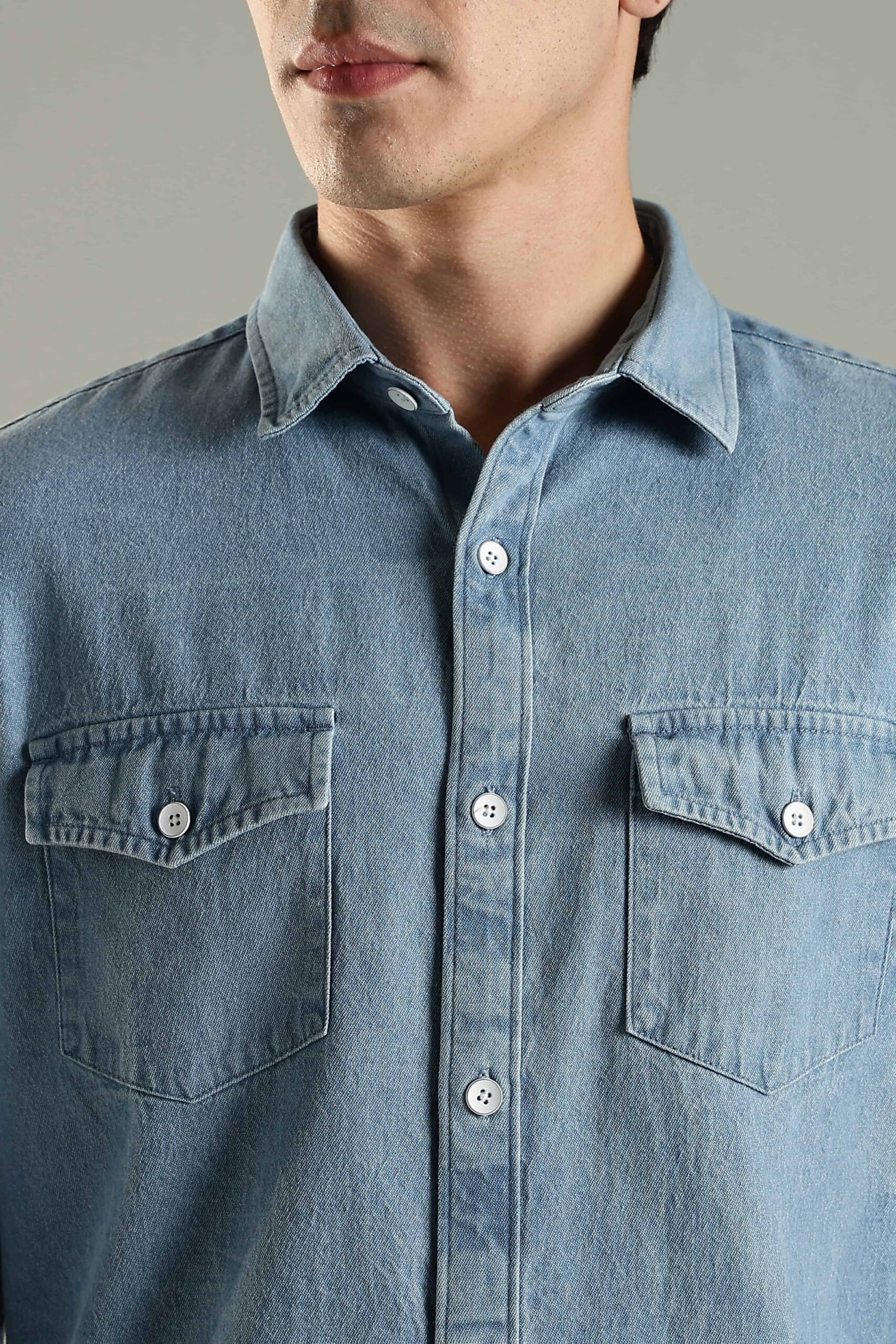 Modern fit ice blue denim shirt