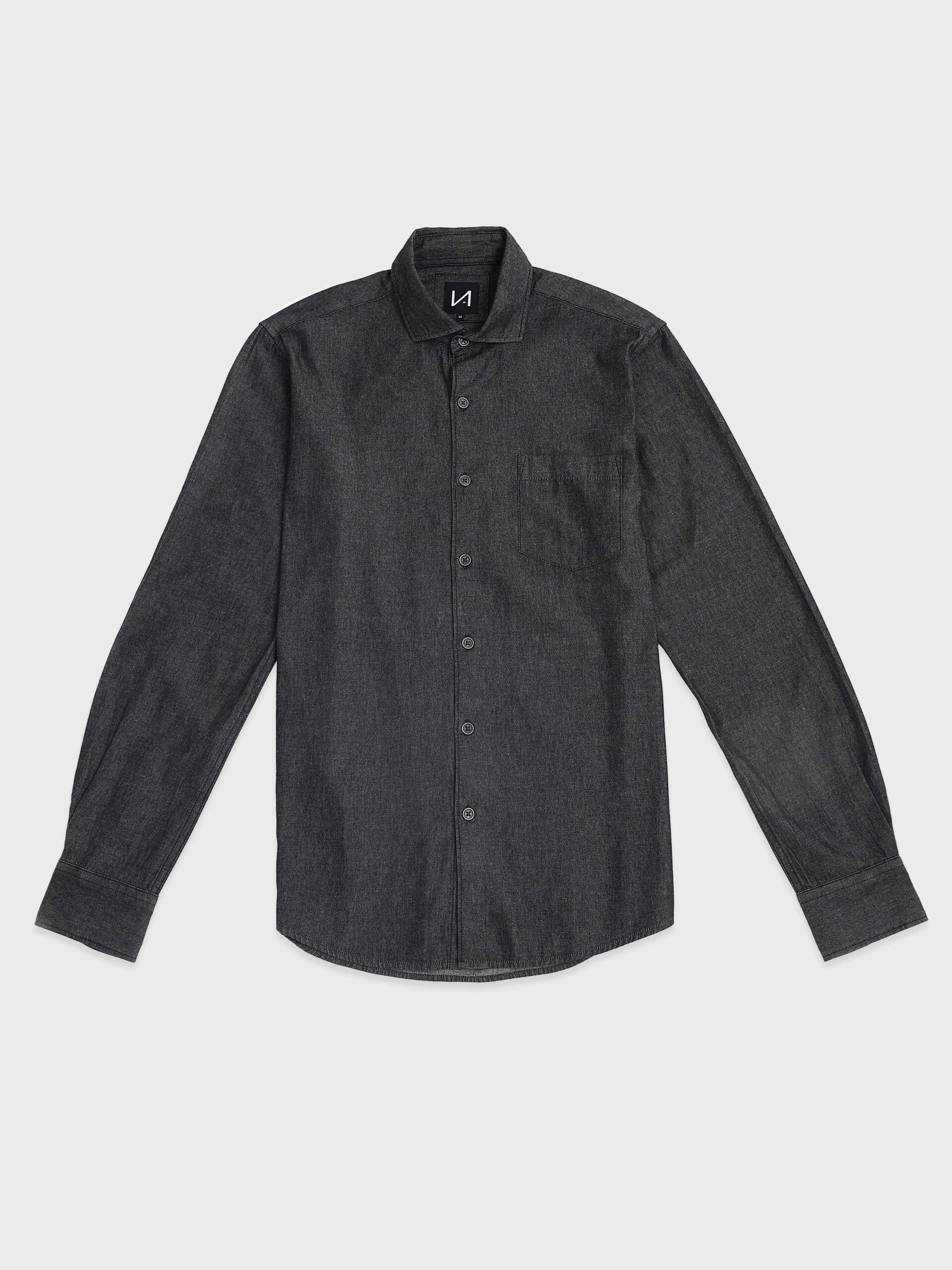 Dark charcoal vintage denim shirt front view